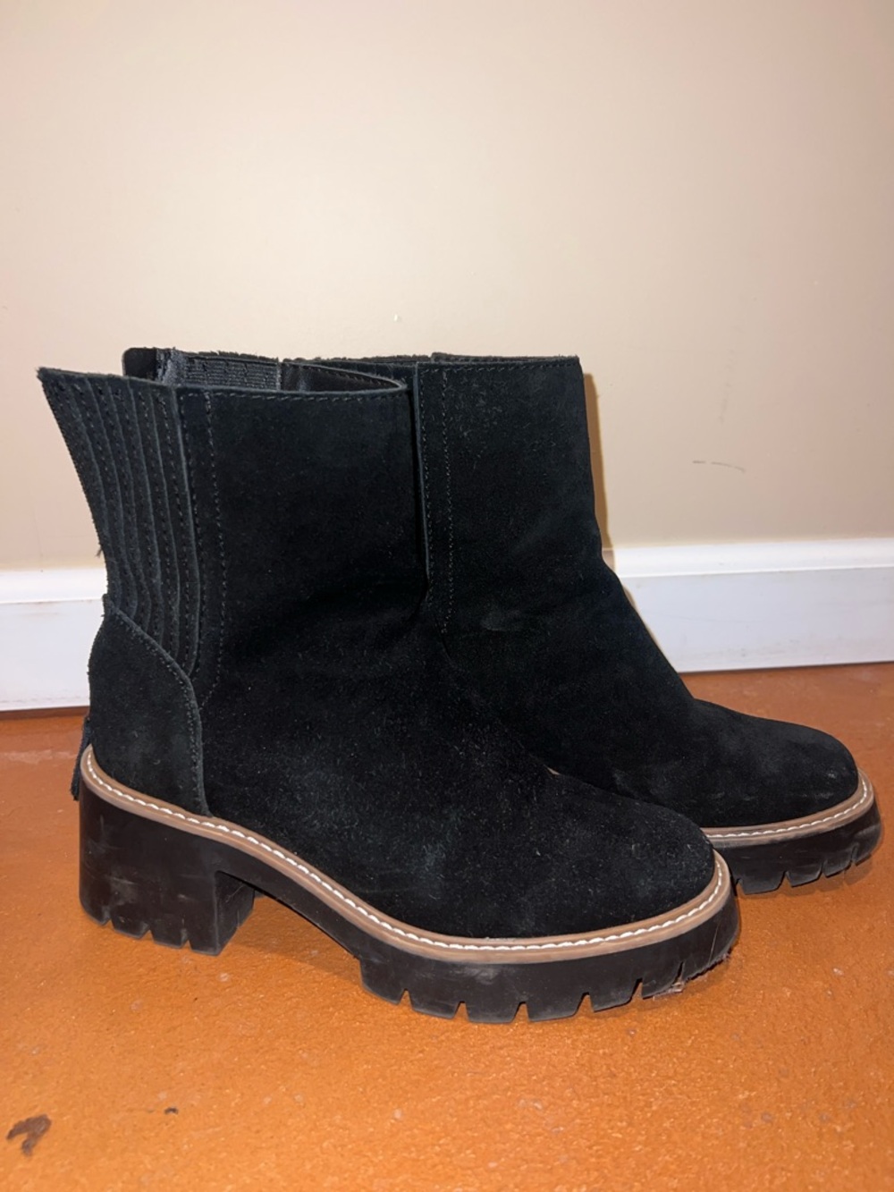 Dolce Vita Black Suede Chunky Heel Ankle Boots